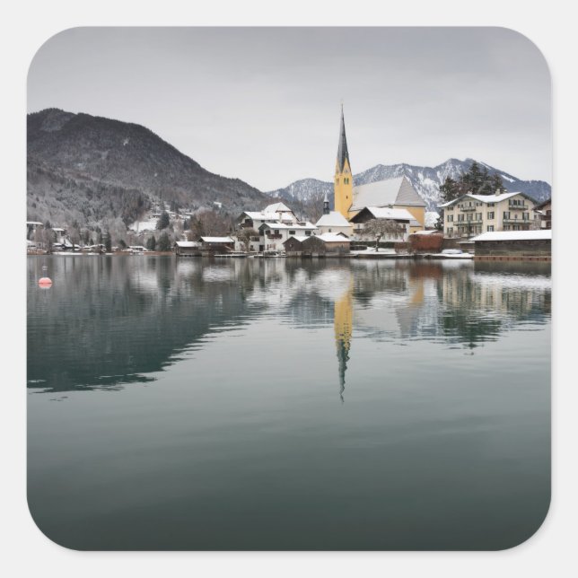 Rottach-Egern at the Tegernsee, Bavaria in winter Square Sticker (Front)
