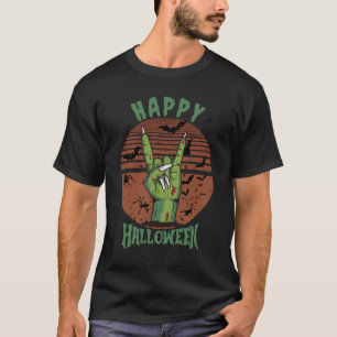 Rotten zombie mano cornuta hand. Happy halloween. T-Shirt