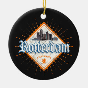 Rotterdam City Netherlands Skyline Dutch Vintage Ceramic Tree Decoration