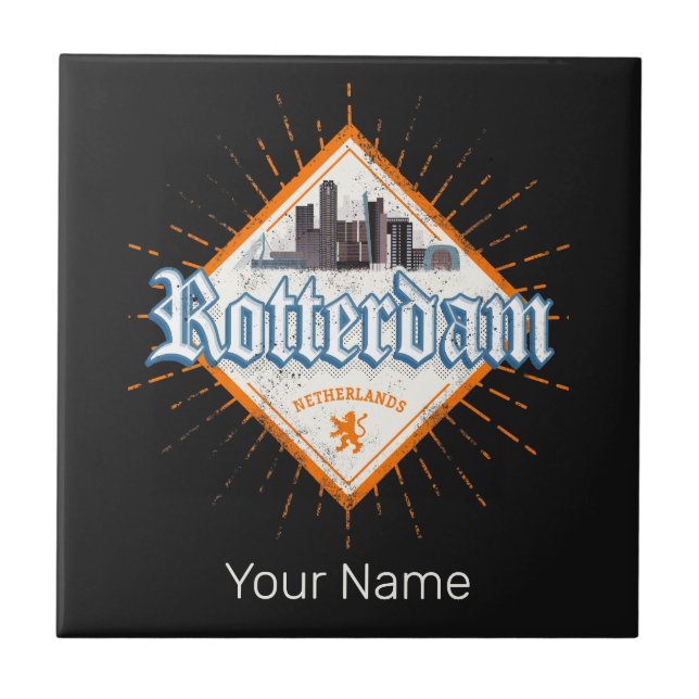 Rotterdam City Netherlands Skyline Dutch Vintage Tile (Front)