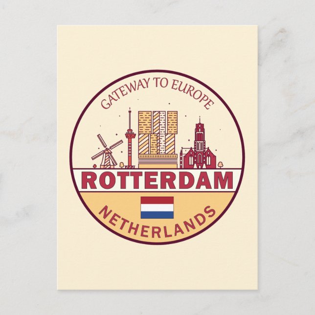 Rotterdam Netherlands City Skyline Emblem Postcard (Front)