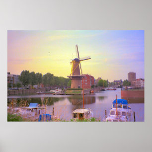 Rotterdam, Schiedam windmill and old harbour Poster
