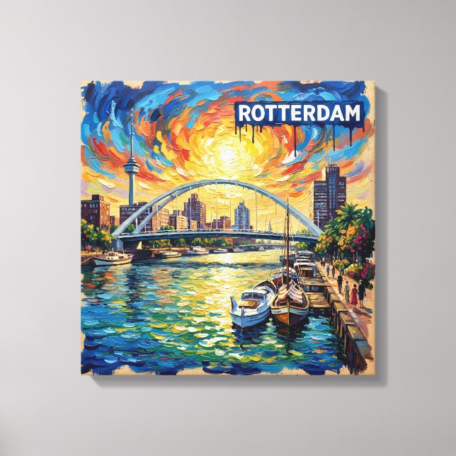 Rotterdam Skyline Harbour Glow Canvas Art (Front)