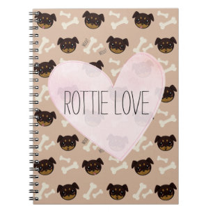 Rottie Love Cute Rottweiler Puppy & Bones Pattern Spiral Notebook