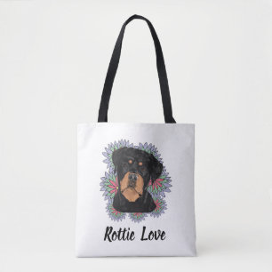 Rottie Love tote– Whimsical Rottweiler Art Tote Bag