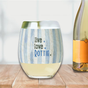 Rottie Mum Live Love Pawprint Stemless Wine Glass