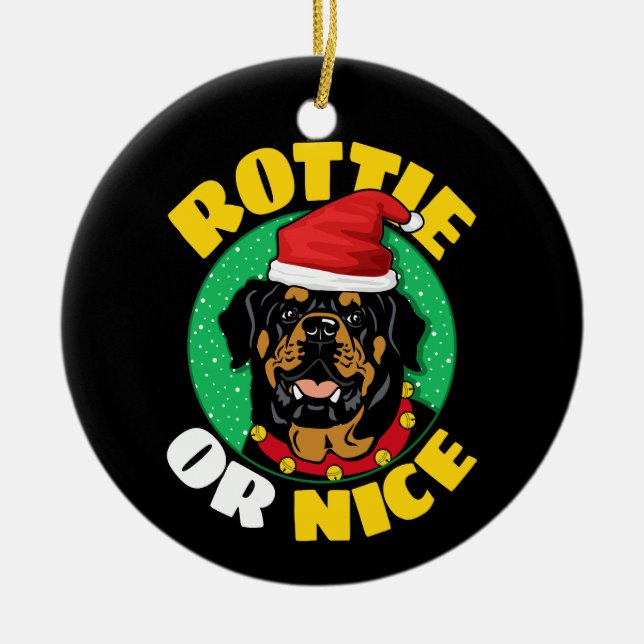 Rottie or Nice Rottweiler Christmas Ceramic Tree Decoration (Front)