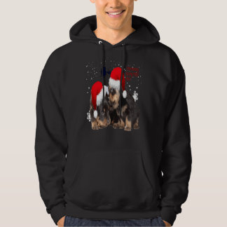 Rottie White Christmas With Santa Claus Sleigh Hoodie