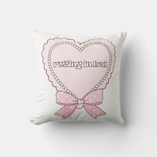 Rotting in Bed Heart Design Pearls & Bows Cute Cushion