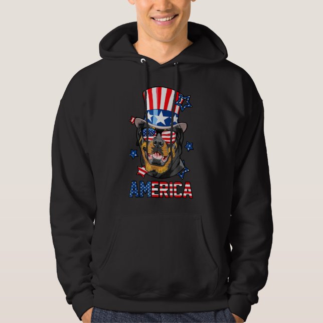 Rottweiler American Flag 4th Of July Patriotic Dog Hoodie (Front)