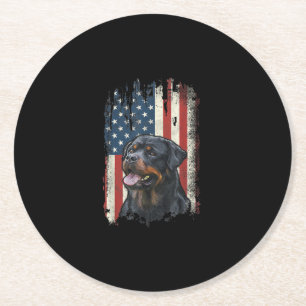 rottweiler american flag usa patriotic dog lover round paper coaster
