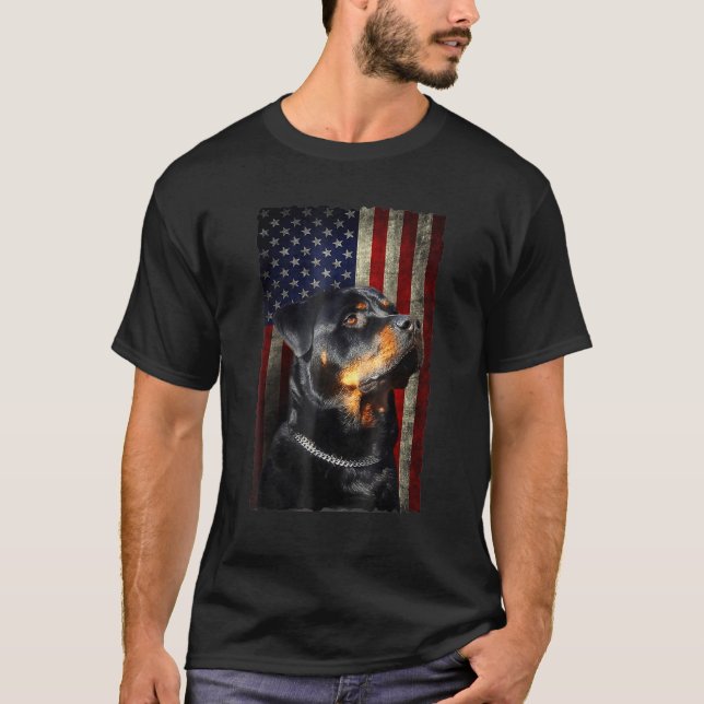 Rottweiler American Flag USA Patriotic Dog T-Shirt (Front)