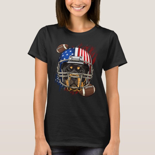 Rottweiler American Football Dog Lovers Usa Flag T-Shirt (Front)