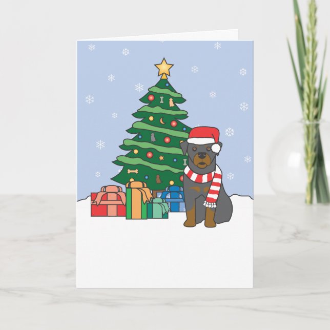 Rottweiler and Christmas Tree Holiday Card (Front)