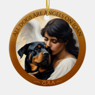 Rottweiler Angel Personalised Memorial Ceramic Tree Decoration