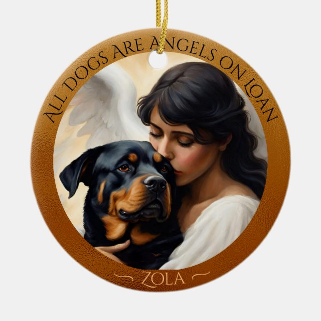 Rottweiler Angel Personalised Memorial Ceramic Tree Decoration (Front)