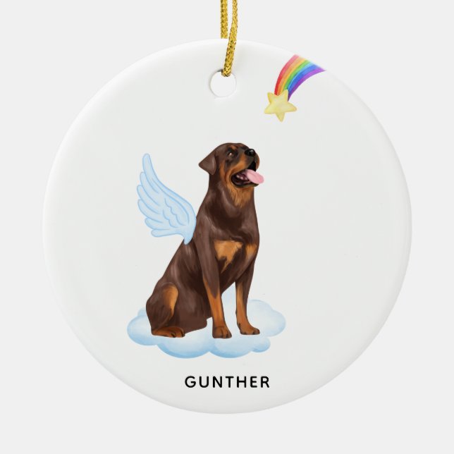 Rottweiler Angel Personalized Dog Pet Memorial  Ceramic Tree Decoration (Front)
