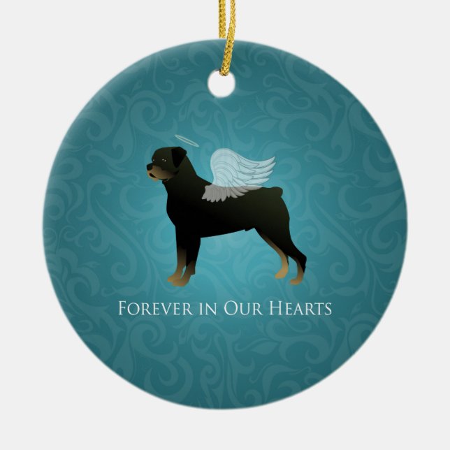 Rottweiler Angel - Pet Memorial Design Ceramic Tree Decoration (Front)