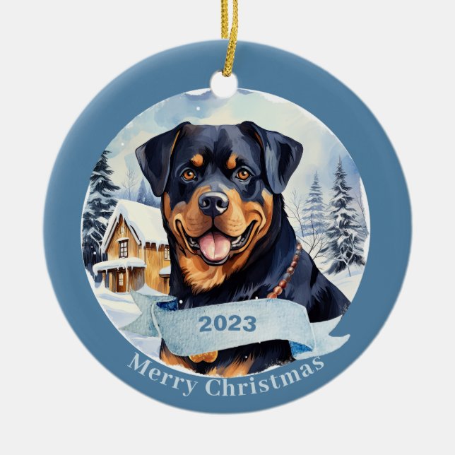 Rottweiler Art Dog Pet  Ceramic Tree Decoration (Front)