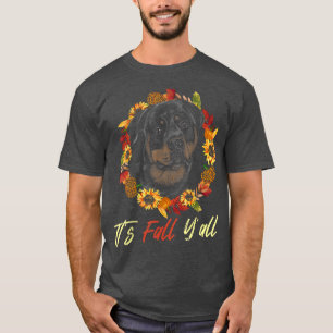 Rottweiler Autumn Fall Season Leopard Pumpkin Dog  T-Shirt