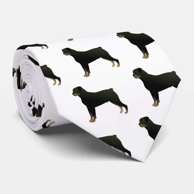 Rottweiler Basic Dog Breed Illustration Silhouette Tie (Rolled)