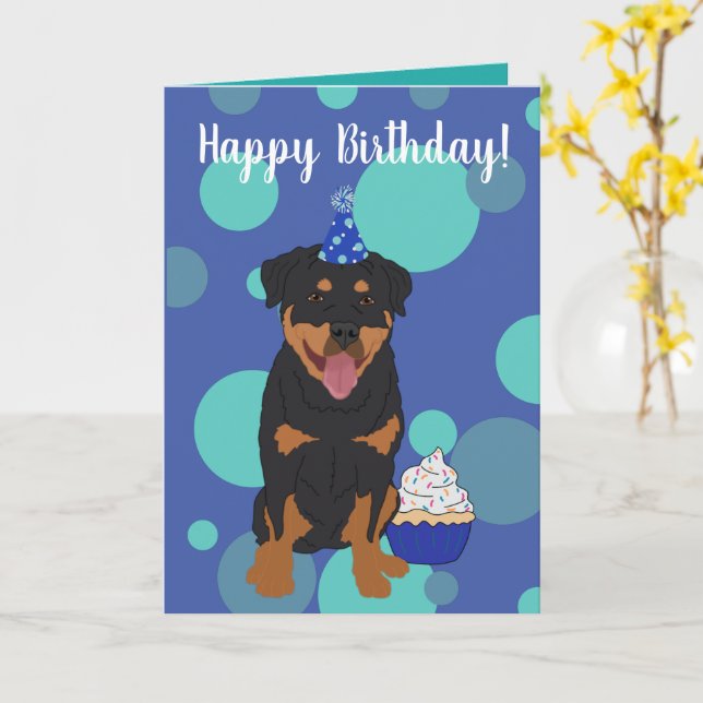 Rottweiler Birthday Card (Yellow Flower)