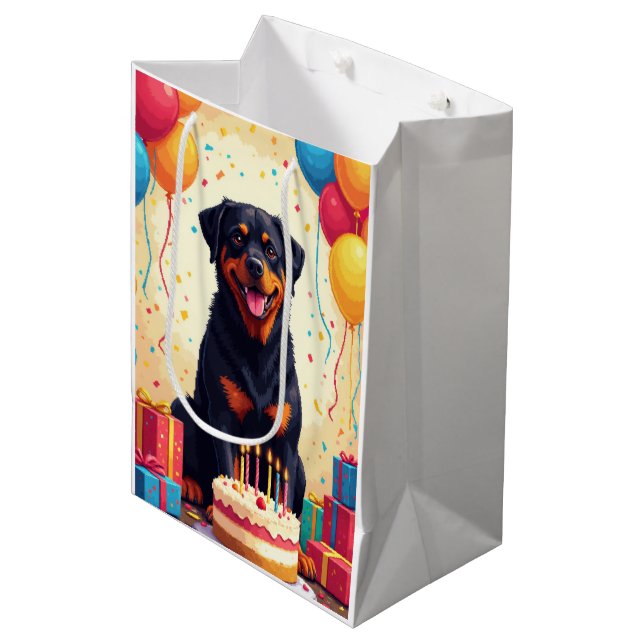 Rottweiler Birthday Celebration Medium Gift Bag (Front Angled)