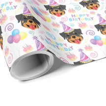 Rottweiler Birthday Gift Wrapping Paper in White