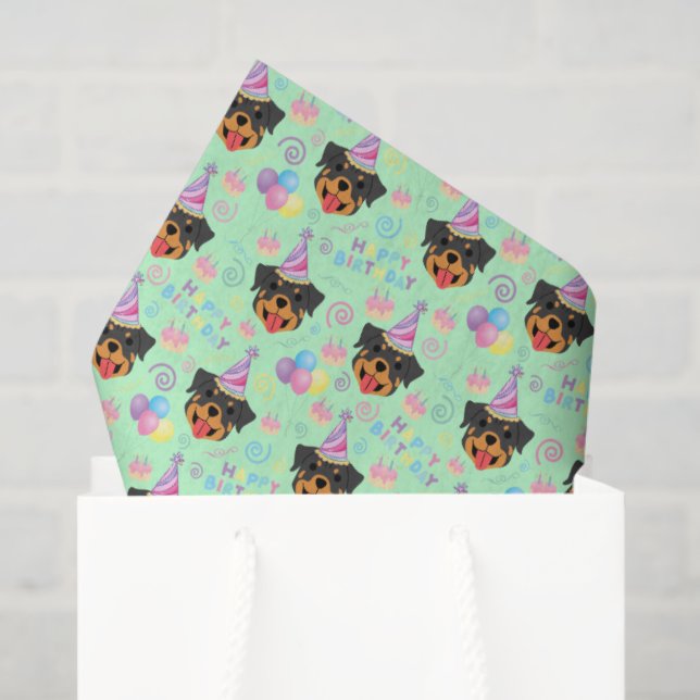 Rottweiler Birthday Tissue Paper in Green (Gift Bag)
