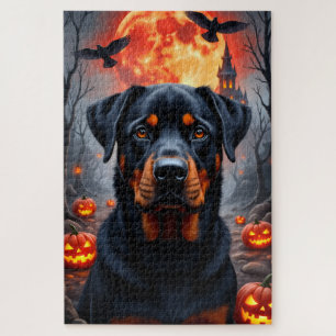 Rottweiler Blood Moon Halloween Portrait Art Jigsaw Puzzle