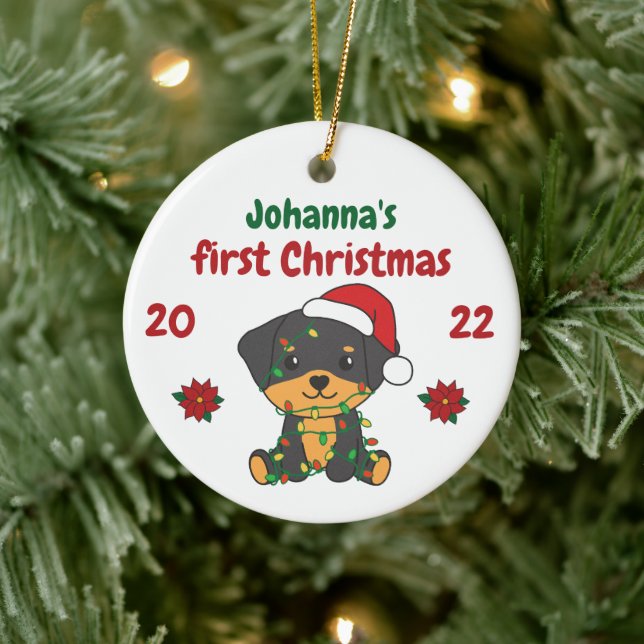 Rottweiler Christmas Babys first Christmas Ceramic Tree Decoration (Tree)