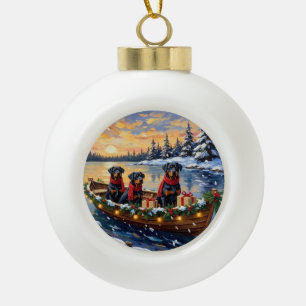 Rottweiler Christmas Boat Holiday Ceramic Ball Christmas Ornament