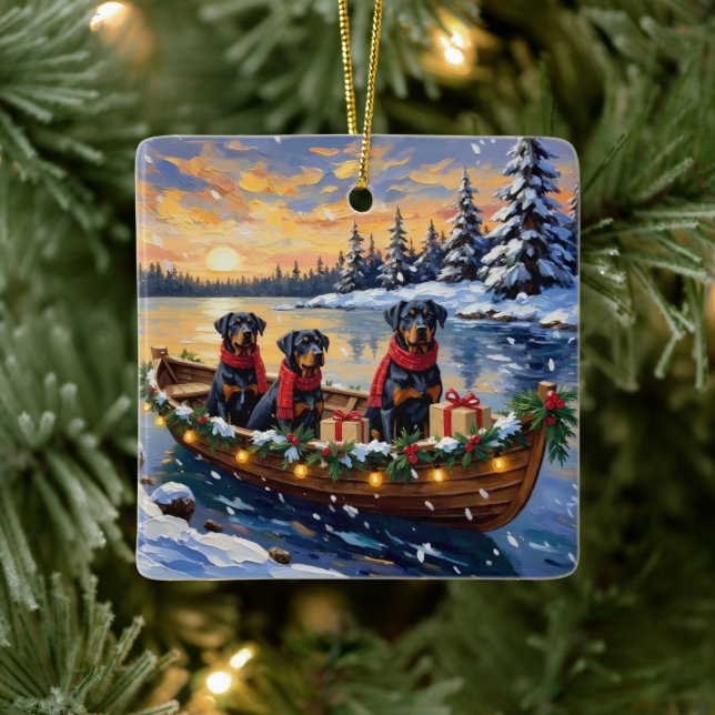 Rottweiler Christmas Boat Holiday Ceramic Ornament (Tree)
