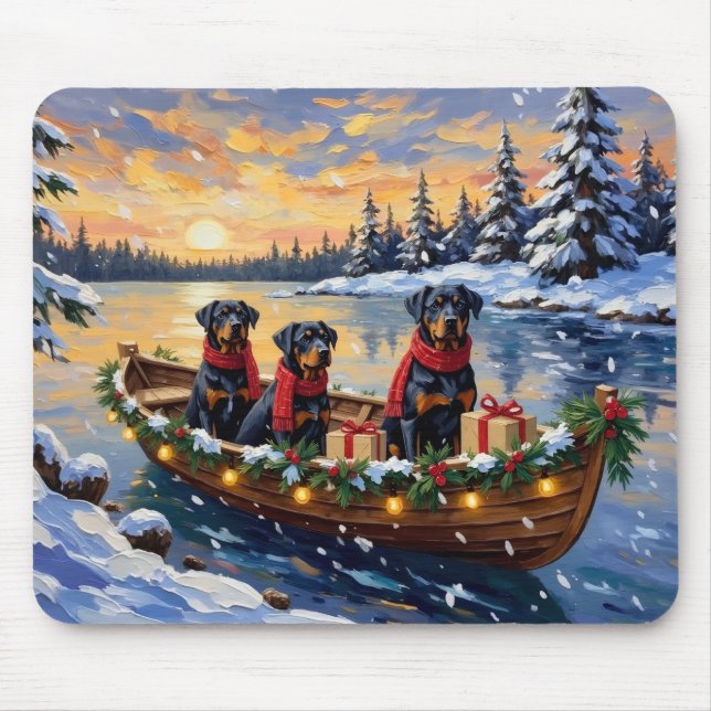 Rottweiler Christmas Boat Holiday Mouse Pad (Front)