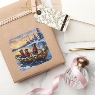 Rottweiler Christmas Boat Holiday Square Sticker