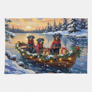 Rottweiler Christmas Boat Holiday Tea Towel
