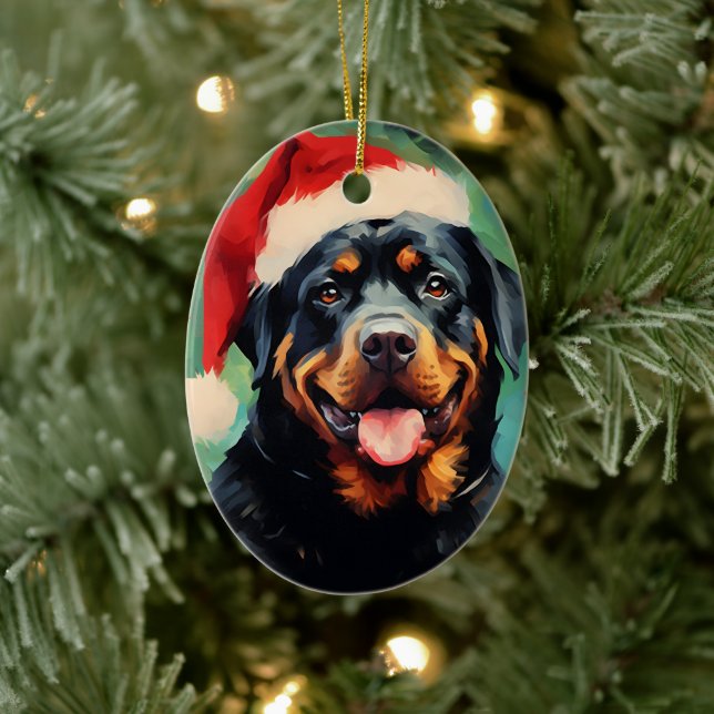 Rottweiler Christmas brush painting artwork Ceramic Tree Decoration (Tree)