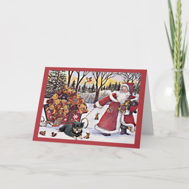 Rottweiler Christmas Card Santa Bears In Sleigh (Front)