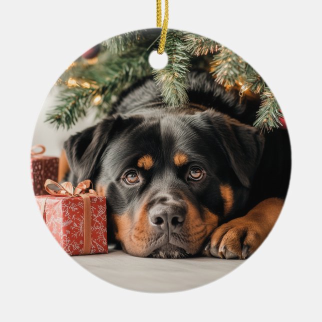 Rottweiler Christmas Ceramic Tree Decoration (Front)