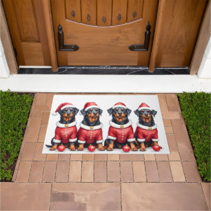 Rottweiler Christmas Dress Santa Hat Doormat