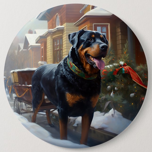 Rottweiler Christmas Festive Season 6 Cm Round Badge (Front)