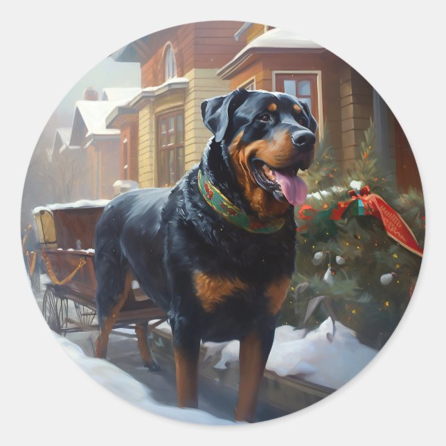 Rottweiler Christmas Festive Season Classic Round Sticker (Front)