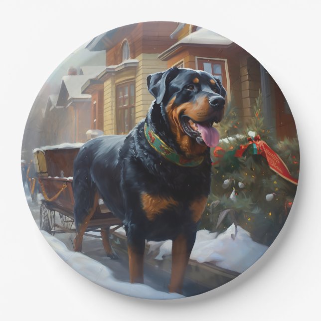 Rottweiler Christmas Festive Season Paper Plate (Front)