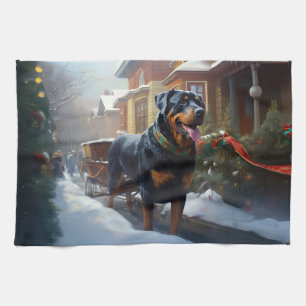 Rottweiler Christmas Festive Season Tea Towel