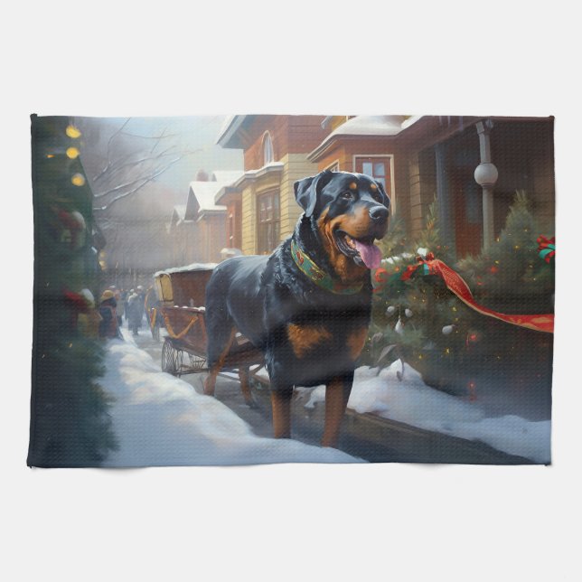 Rottweiler Christmas Festive Season Tea Towel (Horizontal)