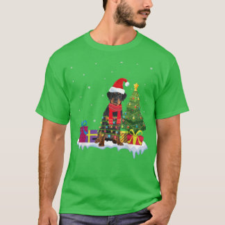 Rottweiler christmas funny puppy mas tree lights s T-Shirt