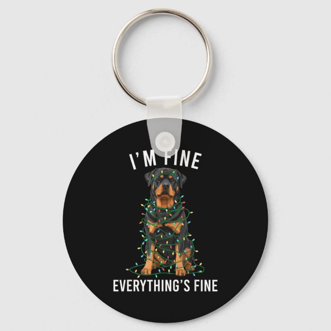 Rottweiler Christmas I'm Fine Everything Is Fine  Key Ring (Front)