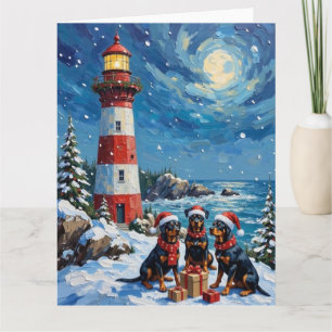 Rottweiler Christmas Lighthouse Holiday Card