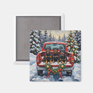 Rottweiler Christmas Red Truck Holiday Magnet