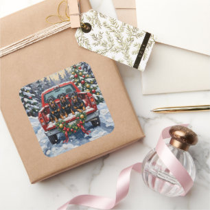 Rottweiler Christmas Red Truck Holiday Square Sticker